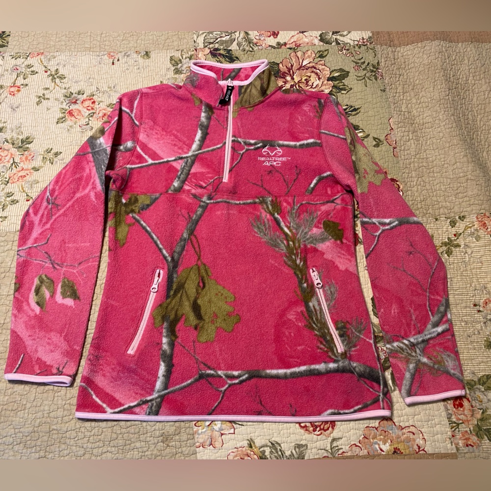 RealTree APC pink Camouflage quarter zip fleece. 
Womens Small 4-6.